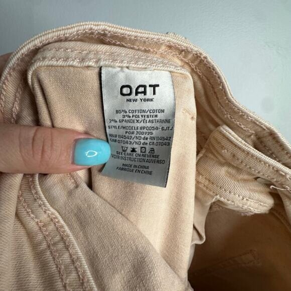 Oat New York High‎ Waist Wide Leg Raw Hem Pants tan/pale pink 8/29 - Picture 7 of 8